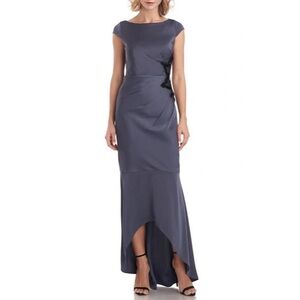 JS Collections Dendra High-Low Gown in Gunmetal, Size 4, NEW Retail $318